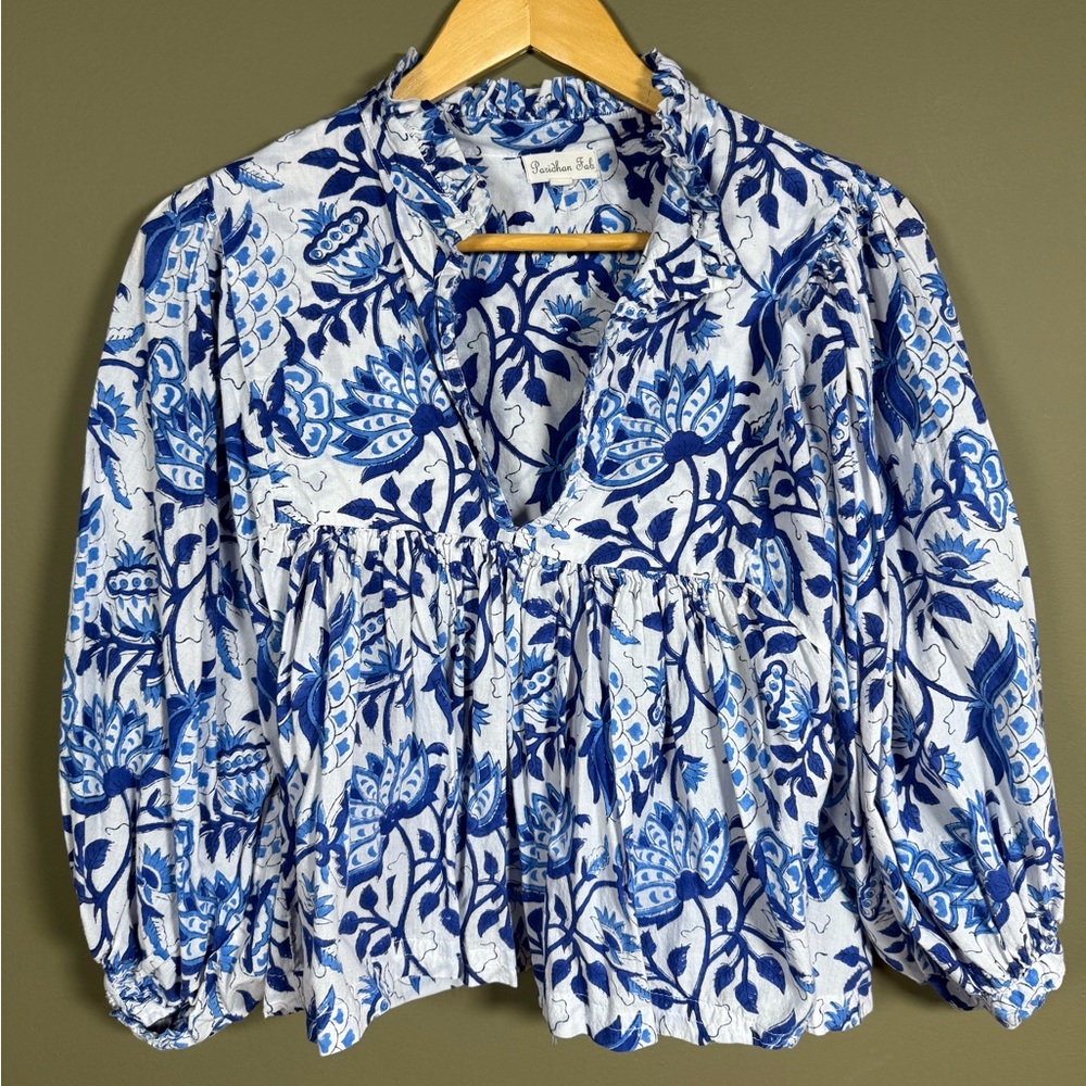 Floral Blue and White Blouse